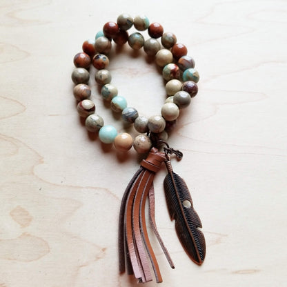 Aqua Terra Jasper Beaded Bracelet w/ Tassel 019H