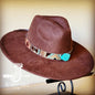 Boho Western Felt Hat w/ Choice of Leather Hat Band w/ Turquoise Slab-Brown 980h