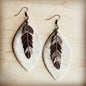 Leather Oval Earrings Tan Hair-on-Hide w/ Copper Feathers 223c