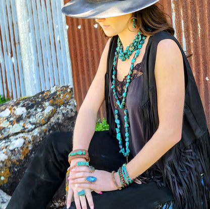 Natural Turquoise Chunk Statement Cuff Ring 012v