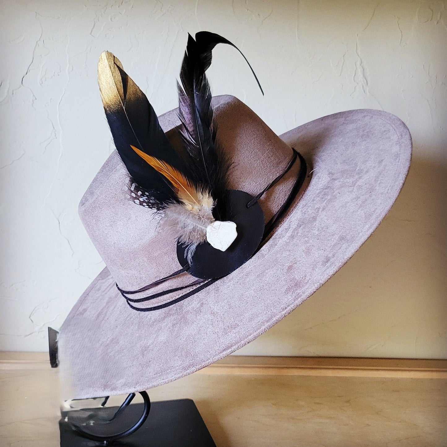 Long Black Gold Feather & Turquoise Slab Hat Band + Choice of Hat 986e