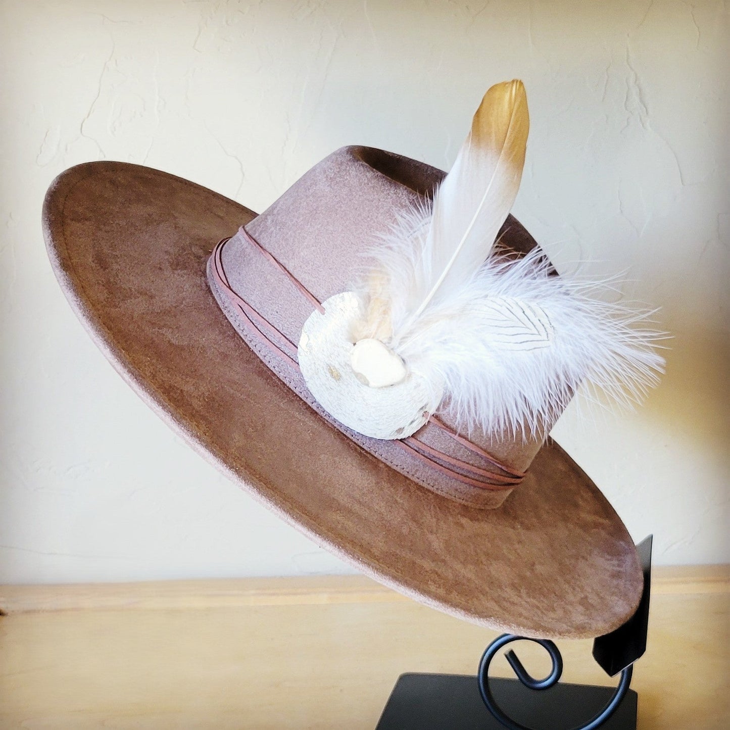 Cream Metallic Feather & Turquoise Slab Hat Band + Choice of Hat 986c