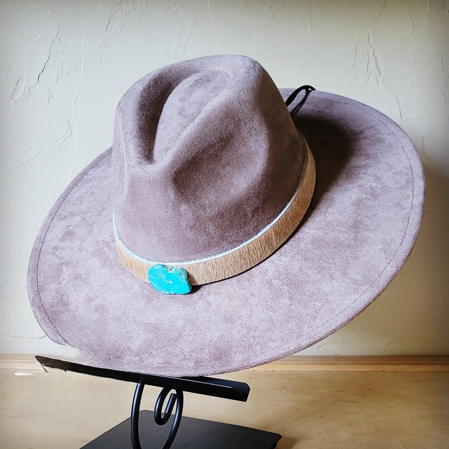 Tan Hide w/ Turquoise Slab Leather Band + Choice of Boho Hat 985t