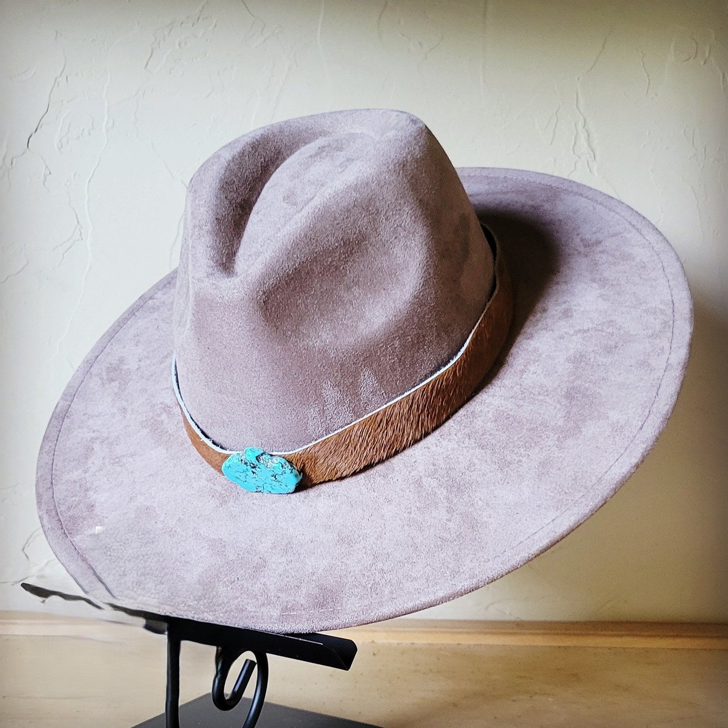 Brown Hide Turquoise Slab Leather Band + Choice of Boho Hat 985s