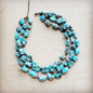 Large Triple Strand Blue Turquoise & Copper Collar Necklace 259d