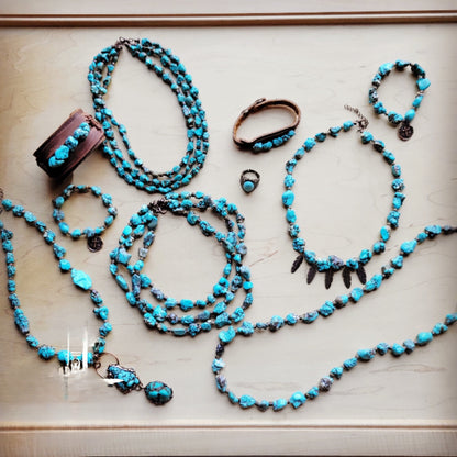 Long Blue Turquoise and Wood Necklace 259k