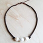 Triple Freshwater Pearl Brown Leather Choker Necklace 243d
