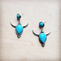**Silver Bull Skull Dangle Earrings w/ Turquoise Accents 222jc