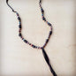 Picasso Jasper Necklace with Wood Beads and Leather Tassel 261i