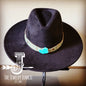 Boho Western Felt Hat w/ Choice of Leather Hat Band w/ Turquoise Slab-Black 980j
