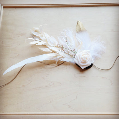 Boho Western Wedding Floral & Feather Bridal Hat in Brown 984m
