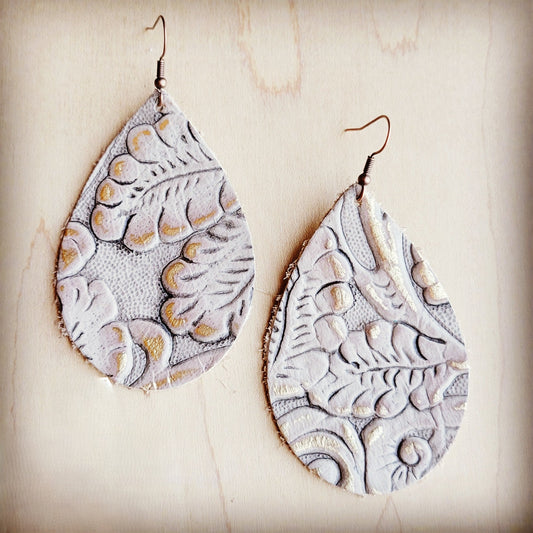 Leather Teardrop Earrings in Gilded Cowboy 207i