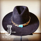 Boho Western Felt Hat w/ Choice of Leather Hat Band w/ Turquoise Slab-Black 980j