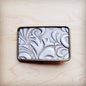 **Rectangle Sandy White Floral Leather Belt Buckle 906ff