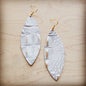**Narrow Leather Oval Earrings-White and Gold Gator 209z