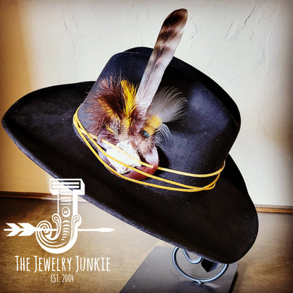 Boho Western Felt Hat w/ Choice of Turquoise Hat Accent-Black 981b