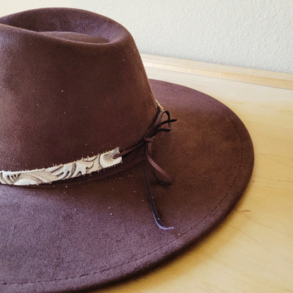 Sandy White Floral Embossed Leather Hat Band Only 951c
