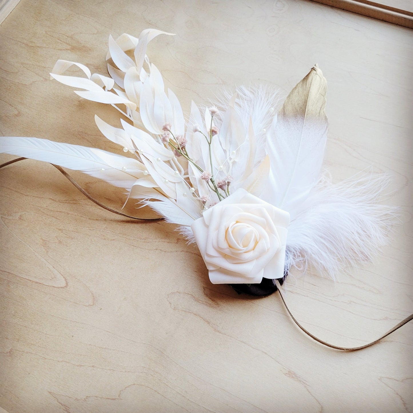 Boho Western Wedding Floral & Feather Bridal Hat in Brown 984m