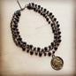 Labradorite Triple Strand Collar Necklace w/ Indian Coin 252q