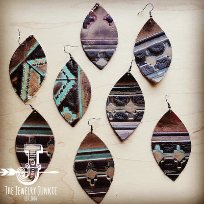 Leather Oval Earrings in Turquoise Navajo 217f