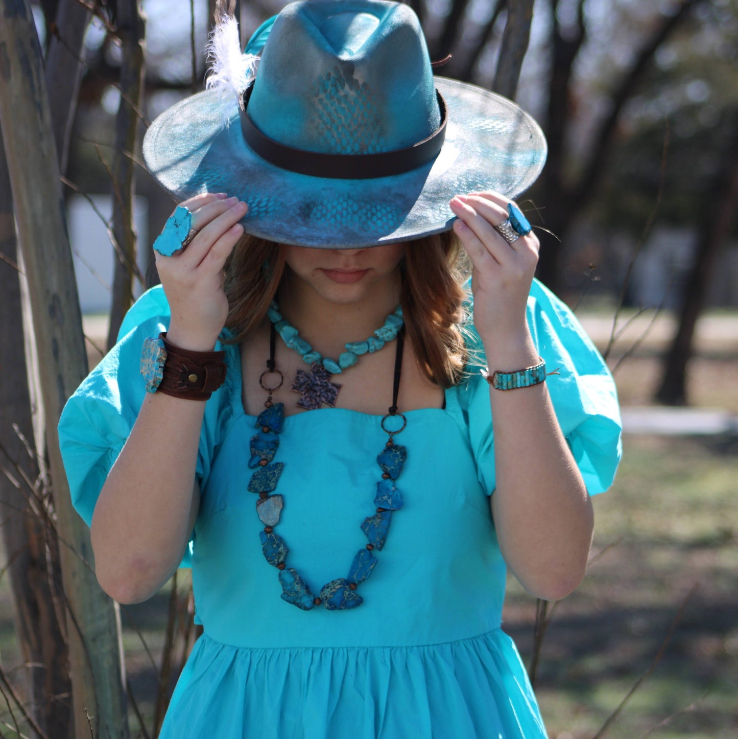 Turquoise Regalite Slab Necklace with Leather Ties 229h