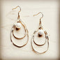 Matte Gold Double Hoop Earrings with Pearl Dangle 203t